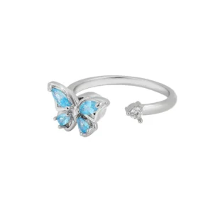 Bague-anti-stress-finition-argentee Bague anti stress papillon finition argentée avec zircon bleu – AntistressZone.fr