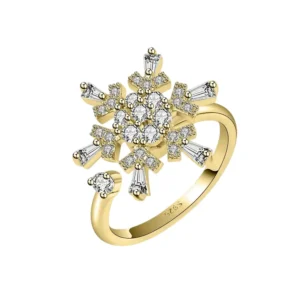 Bague anti stress flocon finition dorée avec zircons – AntistressZone.fr