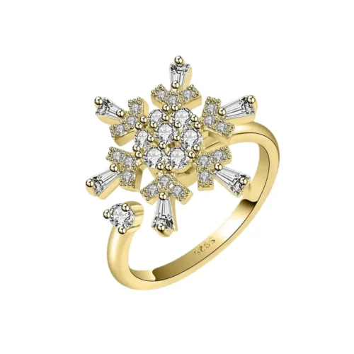 Bague anti stress flocon finition dorée avec zircons – AntistressZone.fr