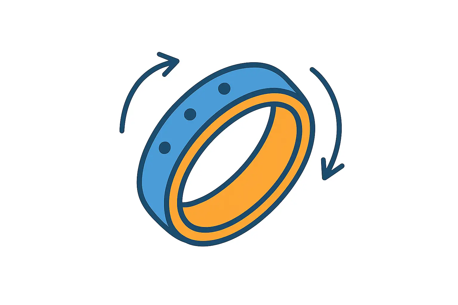 Illustration d’une bague anti stress rotative bleue et orange
