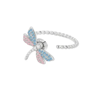 bague-anti-stress-libellule-argentee Bague anti stress libellule finition argentée avec ailes rose et bleu – AntistressZone.fr
