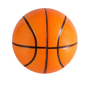 Balle anti stress en forme de ballon de basketball, vue isolée sur fond blanc
