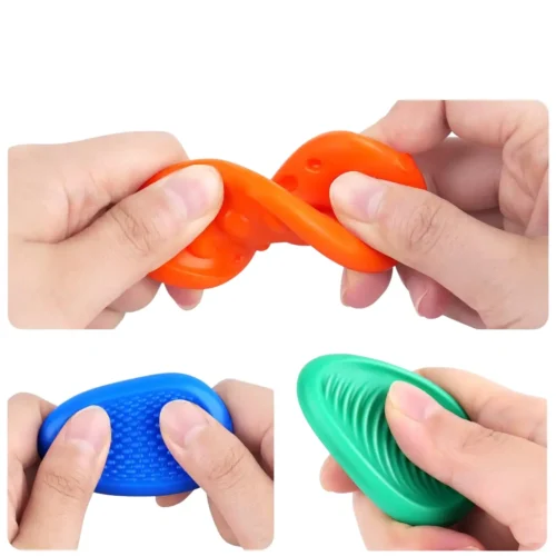 Jouets fidget sensoriels anti stress en mousse, orange bleu vert, pour manipuler et soulager la tension