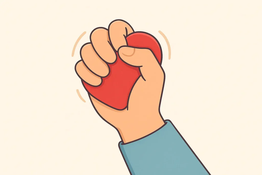 Main serrant une balle anti stress en forme de cœur pour soulager la tension