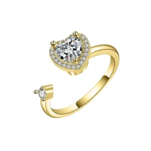 Bague anti stress dorée en forme de cœur, sertie de zircon