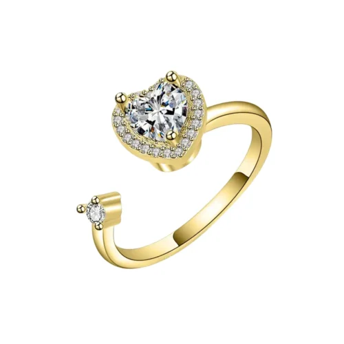 Bague anti stress dorée en forme de cœur, sertie de zircon