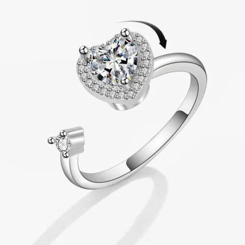 Bague anti stress cœur en argent avec anneau rotatif