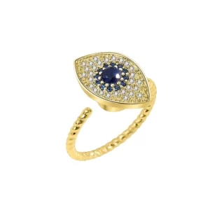 bague anti stress oeil doree Bague anti stress dorée motif œil protecteur avec pierres brillantes