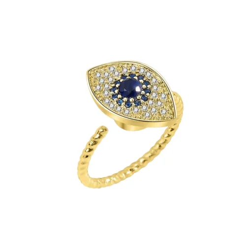 Bague anti stress dorée motif œil protecteur avec pierres brillantes