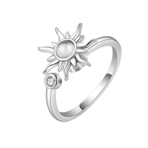 bague anti stress soleil argentee Bague anti stress motif soleil finition argentée,