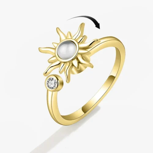 Bague anti stress soleil dorée avec système rotatif visible