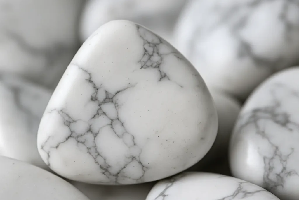 Pierre blanche de Howlite marbrée, connue pour calmer l’esprit agité